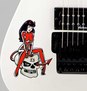 Self adhesive guitar, bass guitar and guitar case stickers
